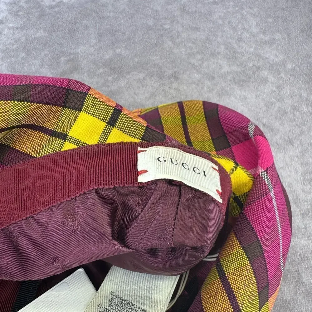 Gucci Kids Blind for Love Plaid Wide Brim Hat Sequin Floral Small NEW